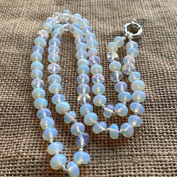 Necklace Opal Stone handmade Knotted one of a kind New Long - Picture 1 of 6